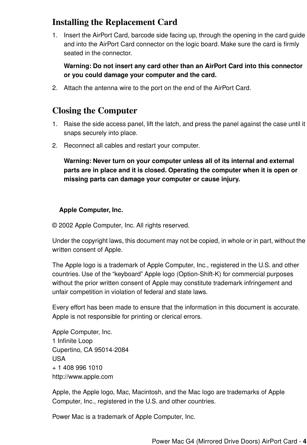 Apple power mac g4 manual